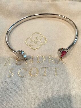 Kendra Scott Framed Ari Heart Silver Tone Cuff with Pink Heart Accents